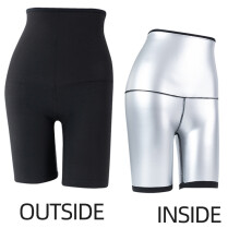 (Silver-coated high-waisted 5-point pants, S/M) Damshorts med hög midja och beläggning, yogabyxor med magkontroll, långbyxor med åtsittande midja