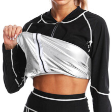 (Silver Coated Spliced Long Sleeve, 均码) Sauna-Schlankheits-Body-Set, Taillenformer-Hose mit Reißverschluss, Yoga- und Fitnessbekleidung
