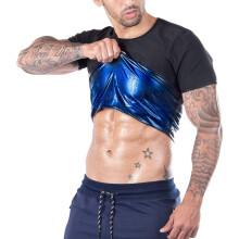 (PU Blue, L/XL) Men's Sweat-Activated Short Sleeve Fitness Compression Vest Abdominal Shaping Yoga Top