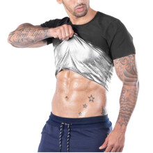 (Silver Coating, XXL/3XL) Herre svetteaktivert kortermet fitnesskompresjonsvest mageformende yogatopp