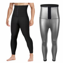 (Silver Coating, 2XL/3XL) Men's Compression Sweat Pants with Waist Shaper, Ab Control, Fitness & Yoga Button Tights