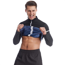 (PU Blue, S) Tuta da bodybuilding da uomo, taglia europea, maglia a maniche lunghe modellante con controllo addominale per corsa e fitness