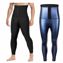 (PU Blue, 4XL/5XL) Men's Compression Sweat Pants with Waist Shaper, Ab Control, Fitness & Yoga Button Tights