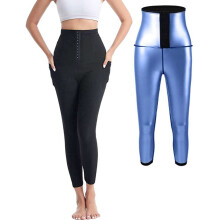 (PU Blue Pocket Buttoned Nine-Quarter Pants, 3XL) Yogabyxor med hög midja för kvinnor, knappar i magen, svettavvisande fitnesstights med sidofickor