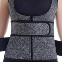 (Linen gray double-belt zipper chest, M) Postpartum Neoprene Bodysuit Tummy Control Shaper Thickened Waist Belt Button Vest Chest Support
