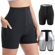 (Silver Coated Pocket Button 3/4 Pants, L) Yoga High-Waisted Button Shapewear Sweat Pants – Tight Fitness Sportswear Long Pants