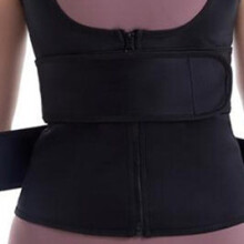 (Black double-belt zipper chest, S) Postpartum Neoprene Bodysuit Tummy Control Shaper Thickened Waist Belt Button Vest Chest Support