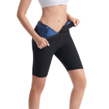 (PU Blue Button Shorts, L) Yoga-Sweatpants mit hohem Bund und Knöpfen – Eng anliegende Fitness-Sporthose
