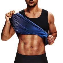 (PU blue men's sweat-inducing shirt, S/M) Gilet fitness da uomo che attiva la sudorazione, per il controllo addominale e la vestibilità aderente.