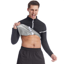 (Silver Coated, XL) Men's European Size Bodybuilding Sweat Suit, Abdominal Control Long Sleeve Shaping Shirt for Running & Fitness