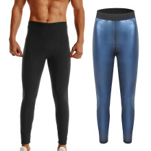 (PU Blue, M) Herrebukser med elastisk midjeforming, svetteforsterkende treningsleggings, kroppsskulpterende treningsbukser for midjetrening
