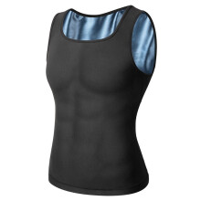 (PU Blue Men's Vest, 2XL/3XL) Bastutröja för herr för gym, midjetrimmer och magkontroll, tight fitness-träningsväst med kort ärm