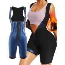 (PU Blue, XL) Women's Body Sculpting Sweatsuit with Chest Lift & Core Control – Fitness Shaping Bodysuit