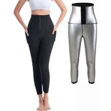 (Silver Coated Pocket Button 9/10 Pants, XXL) Yoga högmidjade knappar shapewear mjukisbyxor – Tight fitness sportkläder långbyxor