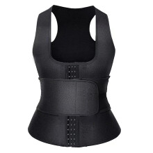 (Black button single-belt zipper chest, XXL) Postpartum Neoprene Bodysuit Tummy Control Shaper Thickened Waist Belt Button Vest Chest Support