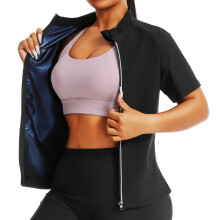 (Blue Stand Collar Short Sleeve, XXL) Women's Summer 2-Piece Short Sleeve & Shorts Set for Fitness, Running, Yoga & Sauna Sweat Suit Top