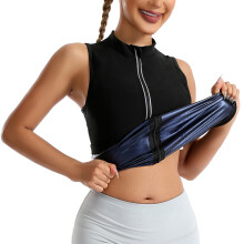 (PU Blue, M) Sauna-Schwitzweste für Damen zum Laufen und Fitness im Freien – Figurformende Shapewear