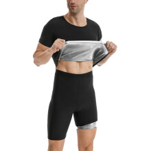 (Silver Coated Short Sleeve + Shorts, XXL) Men's Quick-Dry Running Compression Pants & Short Sleeve Shorts Gym Bodybuilding Set