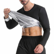 (Silver Coated Men's Casual Long Sleeve, L) Herrs snabbtorkande slim fit bodysuit: Kort- och långärmad casual träningstopp