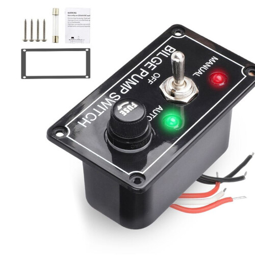 12V Fused Marine Bilge Pump  Panel with LED Indicator Light Manual/Off/Auto 3-Way Toggle