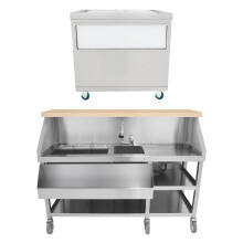 Mobile Cocktail Bar Station & Ice Cart 86L Well Counter Rolling Cooler Wheels