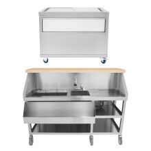 Mobile Cocktail Bar Station & Ice Cart 109L Well Counter Rolling Cooler Wheels