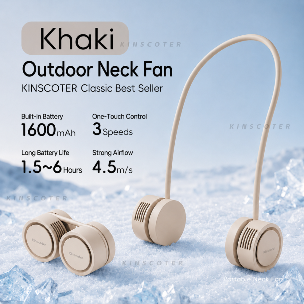 (Khaki) New Hanging Neck Fan Portable Cooling Fan Air Cooler Usb Leafless Bladeless Neckband Mini Rechargeable Electric Fans 6192369677253