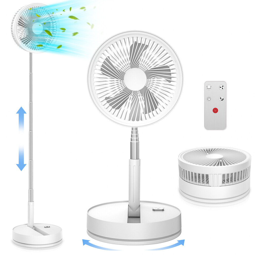 (White) 9" Foldable Rechargeable Fan Retractable Portable Mini Electric Fan With 8000Mah Battery & Remote Control For Home Office 6192369677390