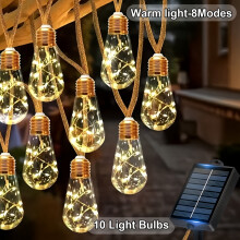 (10 Light Bulbs) Solar Outdoor String Lights with 25/16/10 Bulbs, Lights with 8 Modes, IP44, Solar Garden Lights, Strip Lights, Decorative String