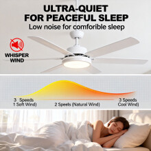 Modern Quiet Ceiling Fan with Light. Features 6 speed levels, timing function and stepless dimming