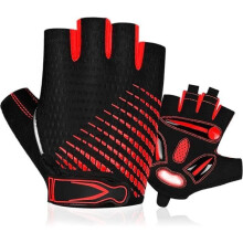 Fietshandschoenen voor heren met halve vingers, gelvulling, antislip en schokabsorberend, rood, voor racefietsen en training.