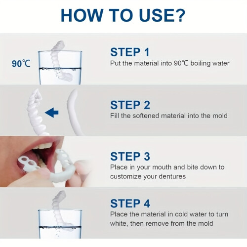 4pcs Set: Upper Teeth   Lower Teeth   2 White Plastic Strips - Comfortable Fit White Dentures, Durable ABS Material, Easy to Clean 2