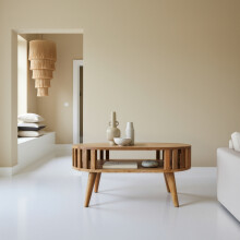 Oval Open Slatted Wood Coffee Table with Storage