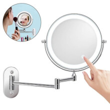 Espejo de baño de pared, aumento de 5x, luz LED regulable, espejo giratorio de 360 grados.