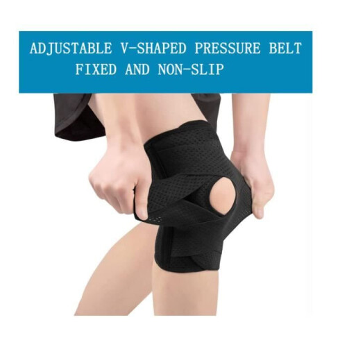 Universal Knee Brace with Side Stabilizers, Adjustable Velcro Support, Breathable Black Bandage 2
