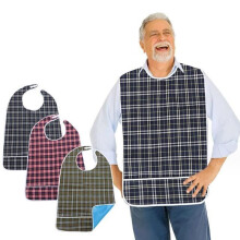 Adult Bib Set of 3 Waterproof Bibs with Snap Buttons and Food Catcher, Protective Dining Apron for Adults
