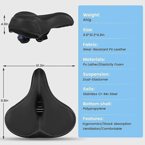 Extra Large Memory Foam Bike Saddle with Ergonomic Comfort, Breathable Padding, Black 1