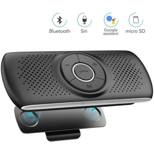 Bluetooth 5.0 Hands-Free Kit, Black, Automatic Reconnection, Compatible with iOS and Android Devices