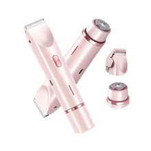 Rasoio elettrico a doppia testina per zona bikini da donna, 2 in 1, impermeabile IPX7, utilizzabile sia a secco che sotto la doccia, rosa.