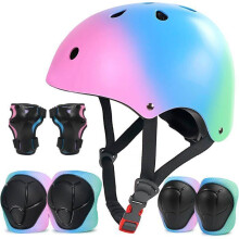 Set casco da bici per bambini con ginocchiere, gomitiere e protezioni per i polsi, set di protezioni regolabili per bambini, rosa, blu e ver