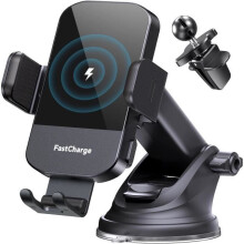 Carregador universal Qi de 15 W para carro com suporte de sucção ajustável para direção estável com as mãos livres.