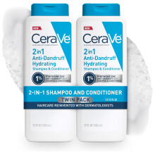 CeraVe 2 In 1 Hydrating Anti Dandruff Shampoo And Conditioner Twin Pack, Color Safe & Sulfate Free, 12 Fl Oz Each (Set of 2)