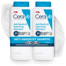 CeraVe Hydrating Anti Dandruff Shampoo, 1% Pyrithione Zinc Dandruff Treatment With Ceramides, Hyaluronic Acid, Eliminate Flake, 12 Oz (Pack of 2)