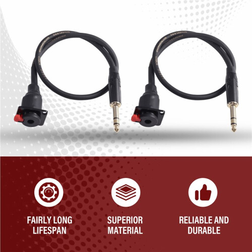 2PCS Panel D-Type Cable de Jack Estéreo Dual-Channel 6.35MM Hembra A 6.35MM Macho Cable de Placa de Pared 2