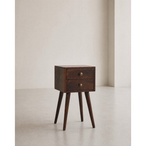 Rustic Cube Style Compact 2-Drawer Bedside Table 1