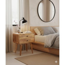 Round Corner 2-Drawer Solid Wood Narrow Side Table
