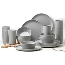 24 Piece Dinnerware Set, Unbreakable Plastic Plates Bowls Cups Set, BPA Free Reusable Tableware for Camping, Picnic, Home, Kitchen,