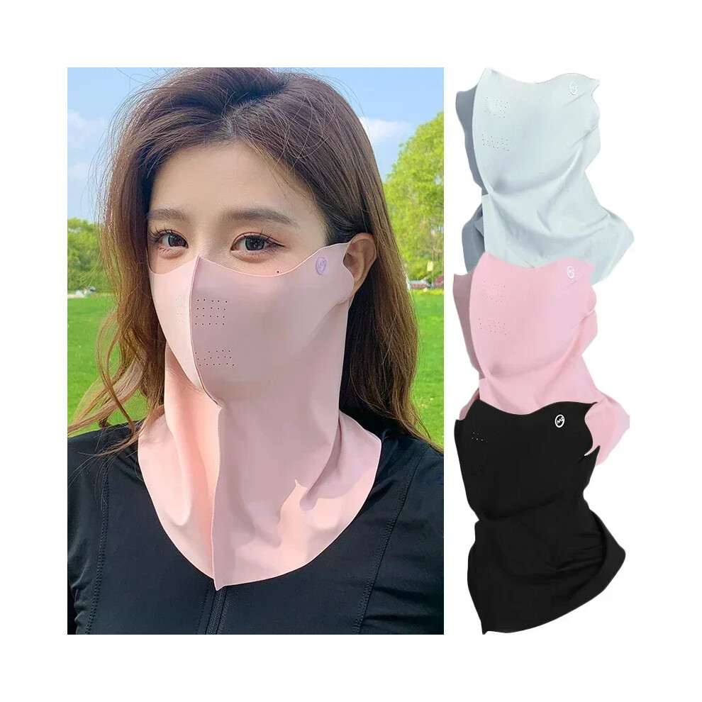 Stoyotu (Black) Women Sunscreen Veil Summer Neck Face Mask Uv Protection Breathable Ice Silk Sun Protection Masks Veils Outdoor Sport Face Cover