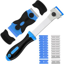Glass Scraper with Long Handle, 2-Piece Set with 10 Metal