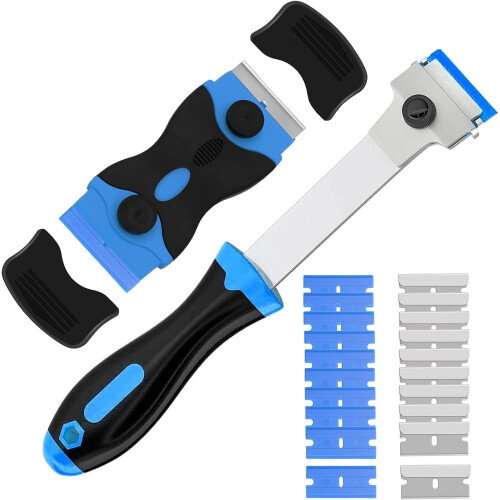 Glass Scraper with Long Handle, 2-Piece Set with 10 Metal